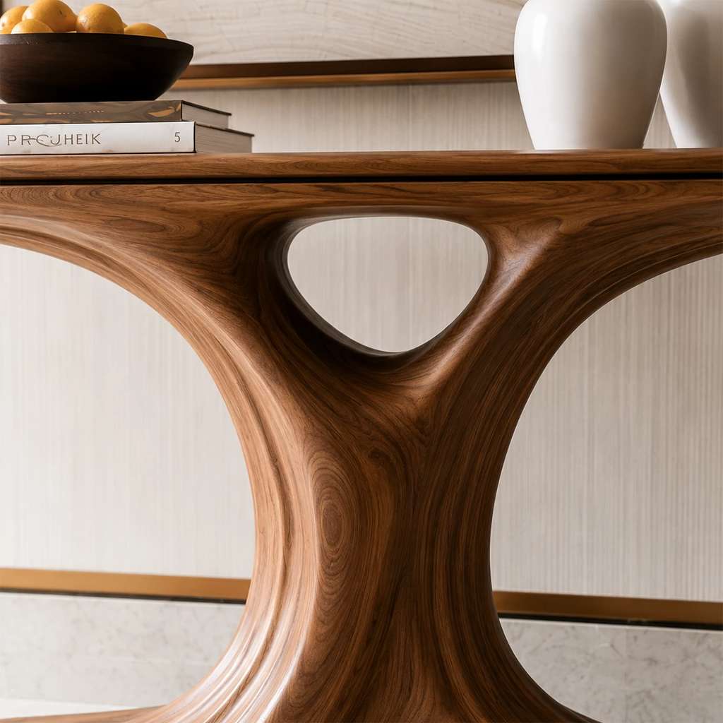 Natural Solid Wood Console Table Sculptural Twin Arch Modern Style