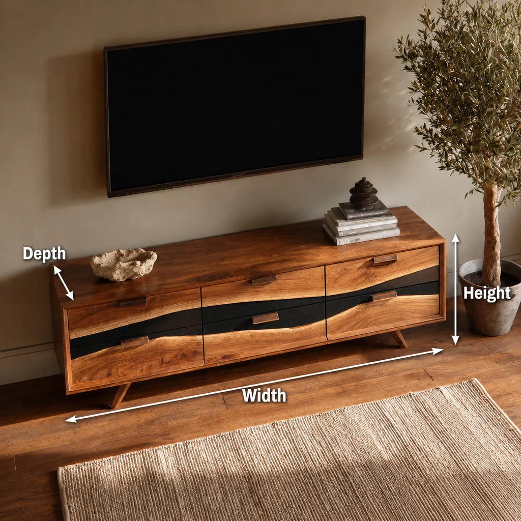 Wave Front Natural Solid Wood TV Stand with Six Drawer Storage