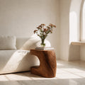 Natural Solid Wood Side Table with Sculptural Open Base