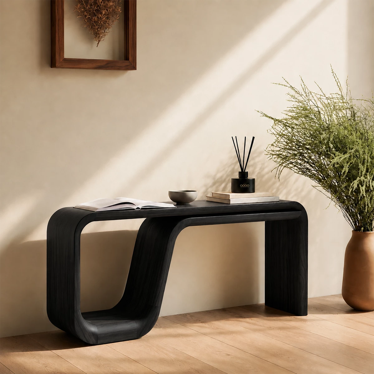 Natural Solid Wood Console Table Sculptural Double Loop Modern Style