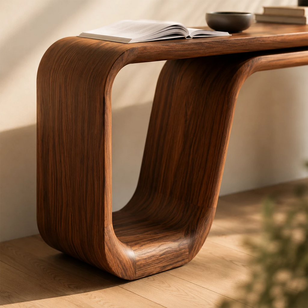 Natural Solid Wood Console Table Sculptural Double Loop Modern Style