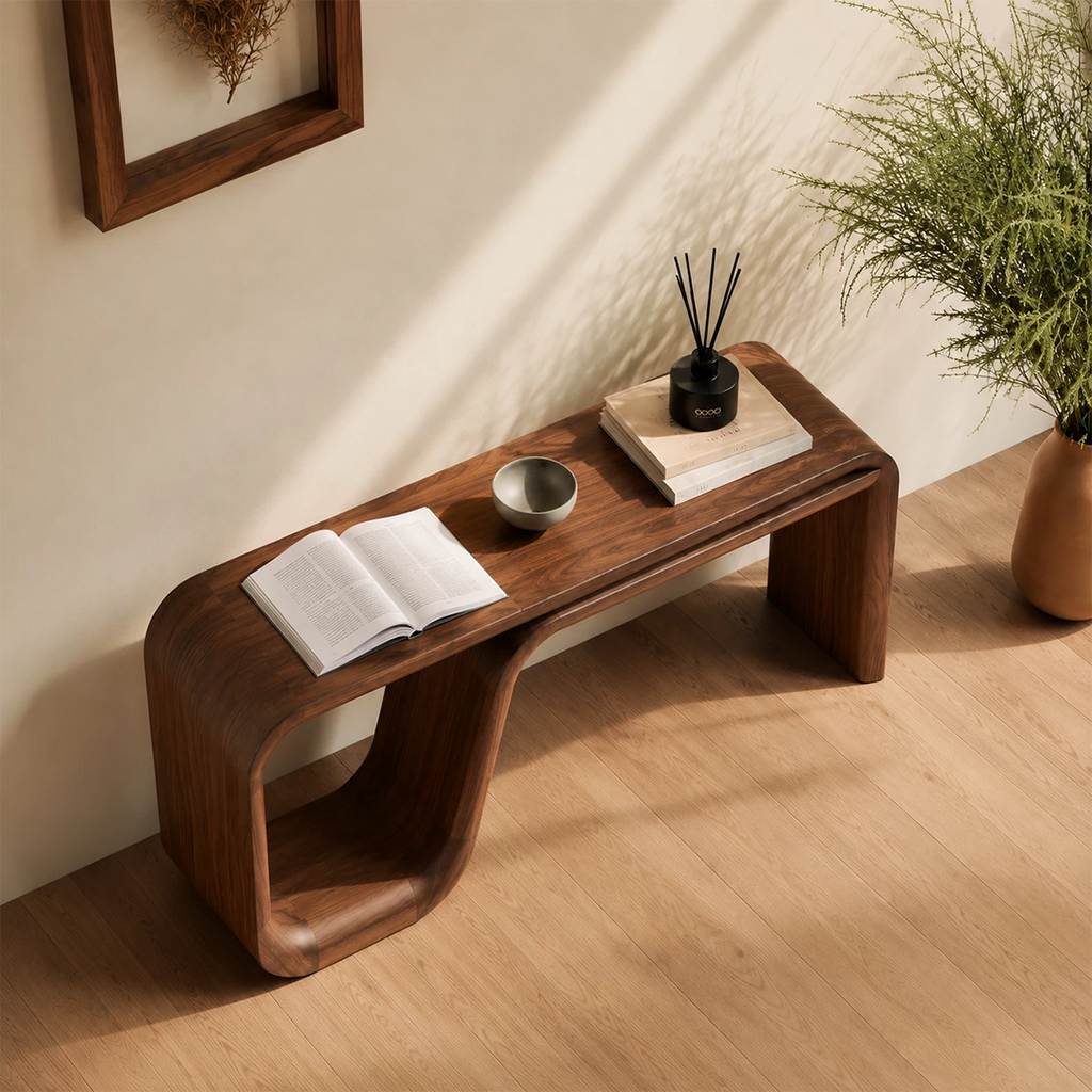 Natural Solid Wood Console Table Sculptural Double Loop Modern Style