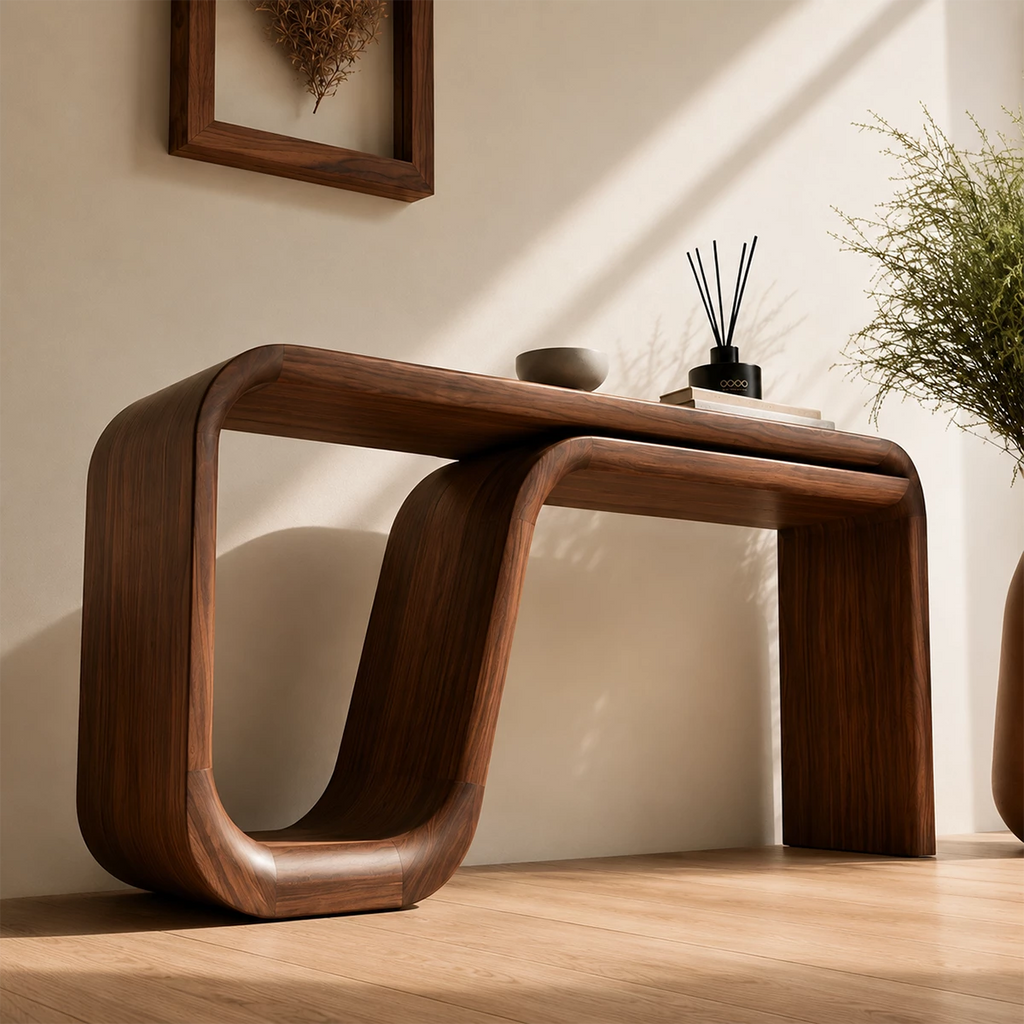 Natural Solid Wood Console Table Sculptural Double Loop Modern Style