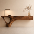 Natural Solid Wood Console Table with Three Drawers Sculptural Cantilever Style