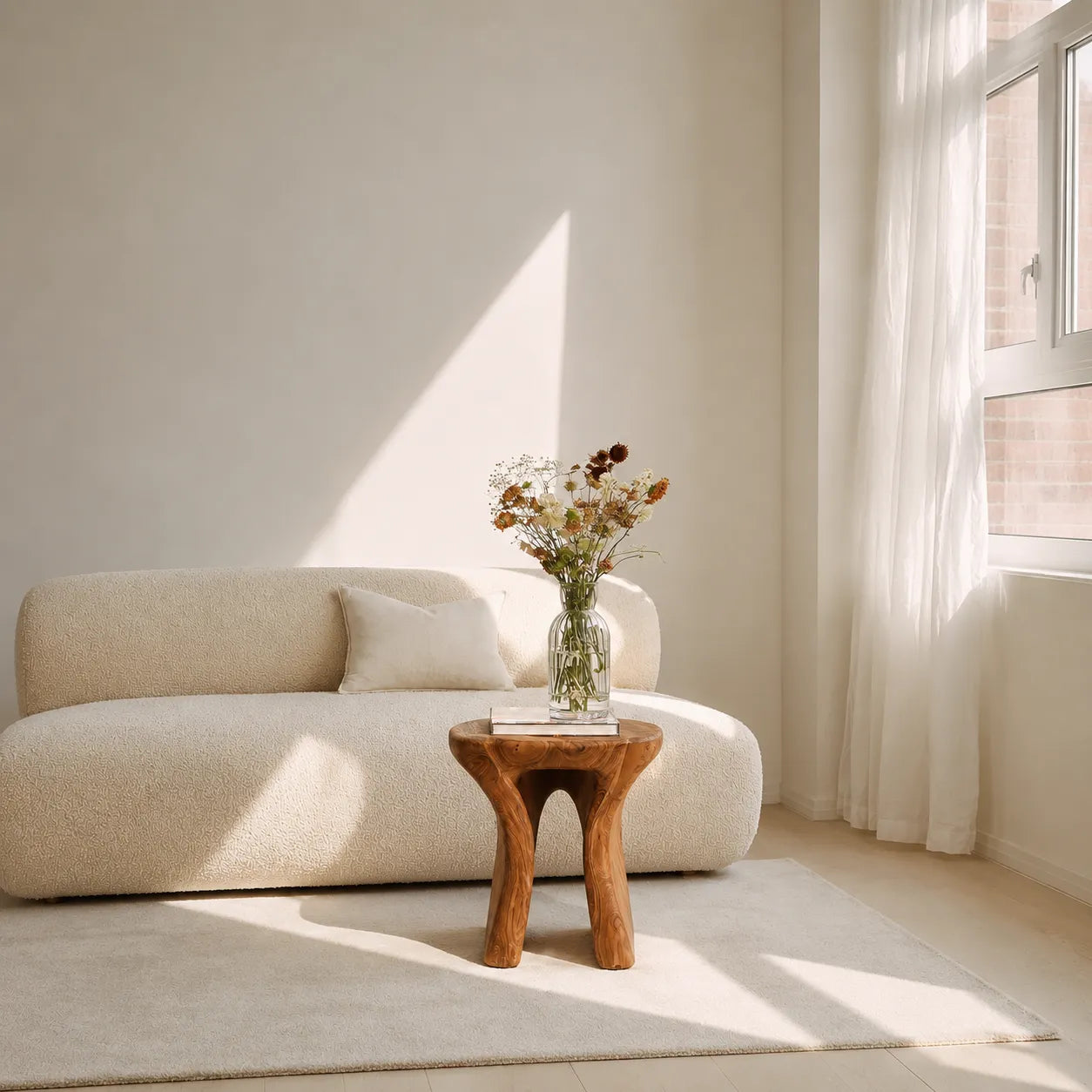 Natural Solid Wood Side Table with Sculptural Open Base