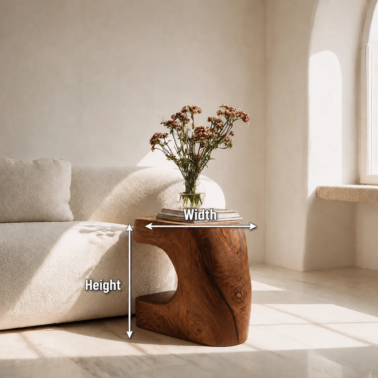Natural Solid Wood Side Table with Sculptural Open Base