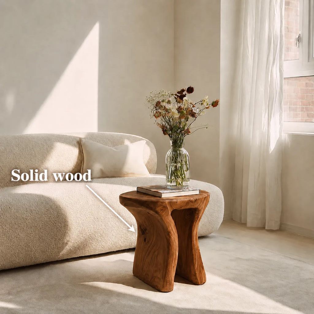 Natural Solid Wood Side Table with Sculptural Open Base