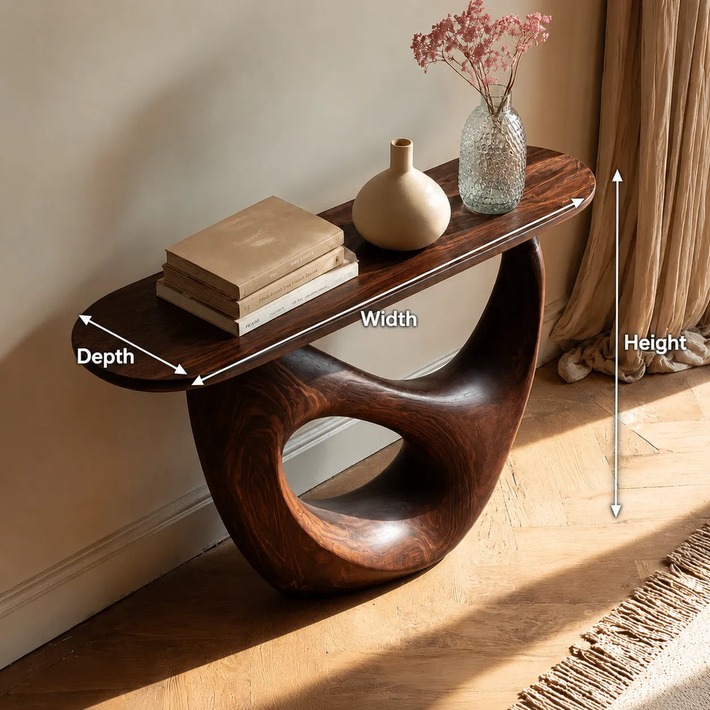 Organic Sculptural Natural Solid Wood Console Table with Open Base