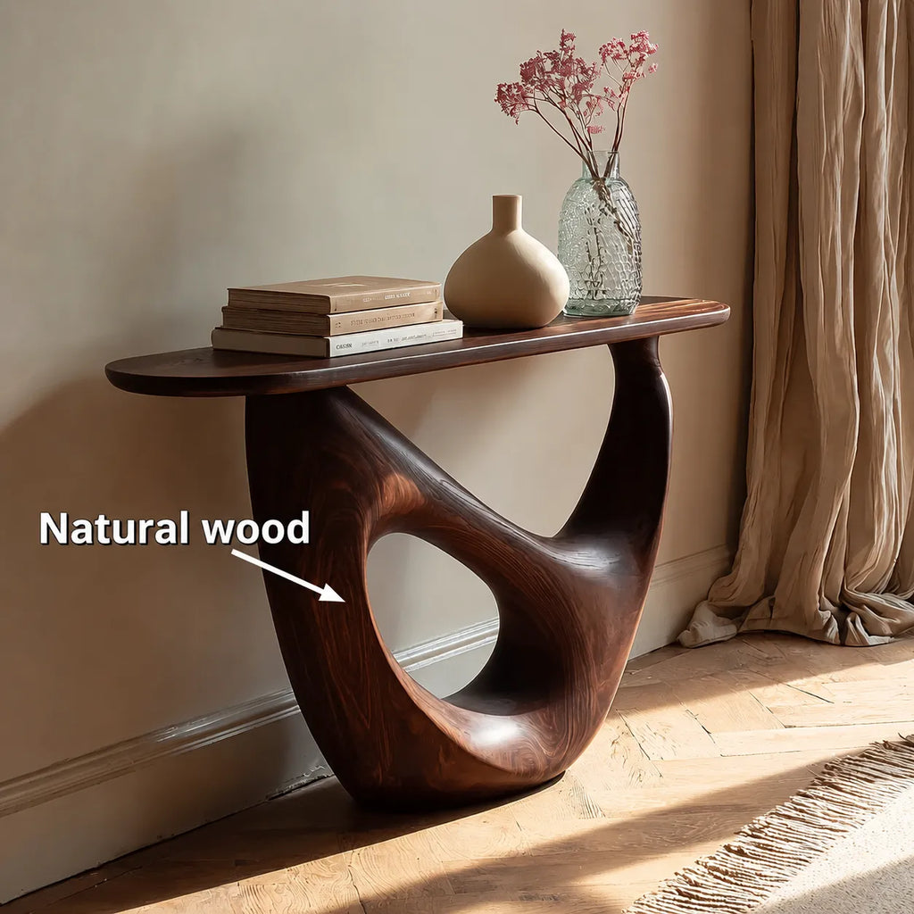 Organic Sculptural Natural Solid Wood Console Table with Open Base
