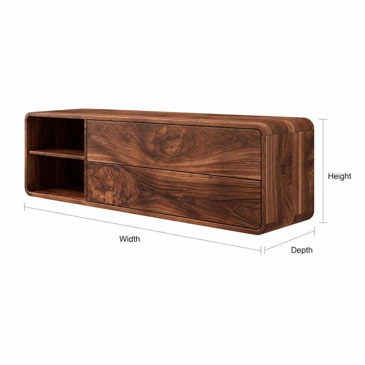 Natural Solid Wood Floating Bathroom Vanity with Two Drawers and Open Shelf