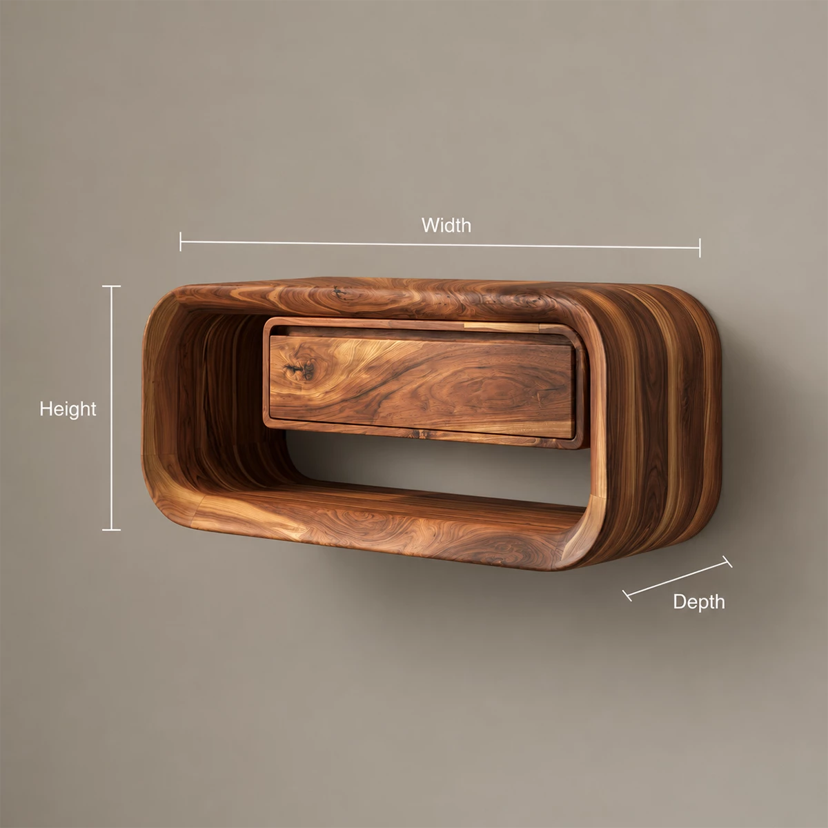Natural Solid Wood Floating Bathroom Vanity with Drawer and Open Shelf
