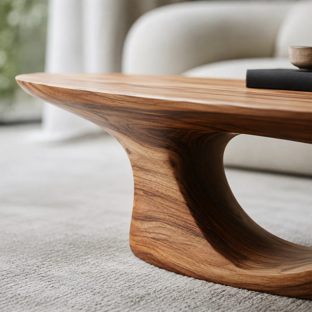 Modern Solid Wood Coffee Table With Sculptural Open Base And Natural Wood Grain For Living Room