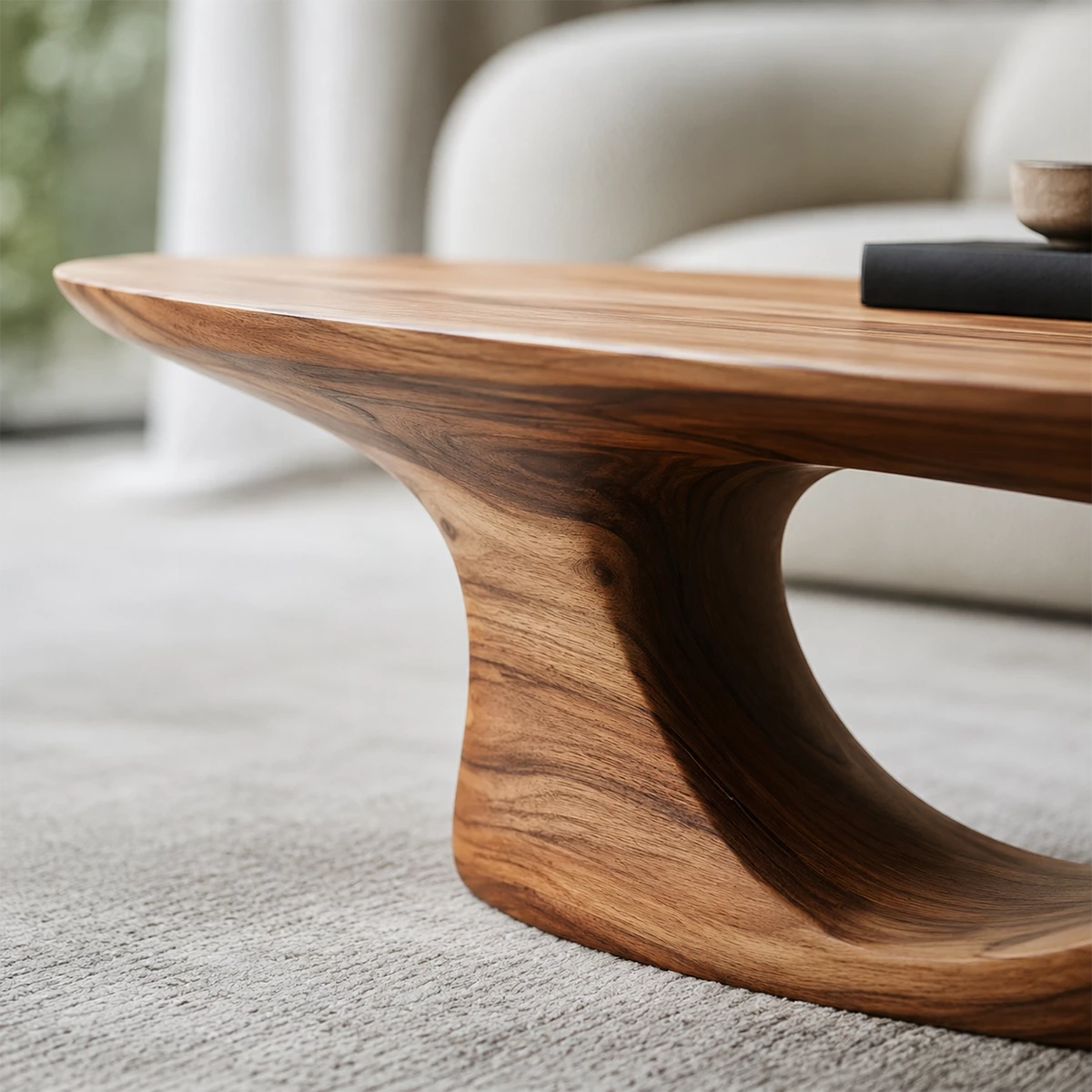 Modern Solid Wood Coffee Table With Sculptural Open Base And Natural Wood Grain For Living Room