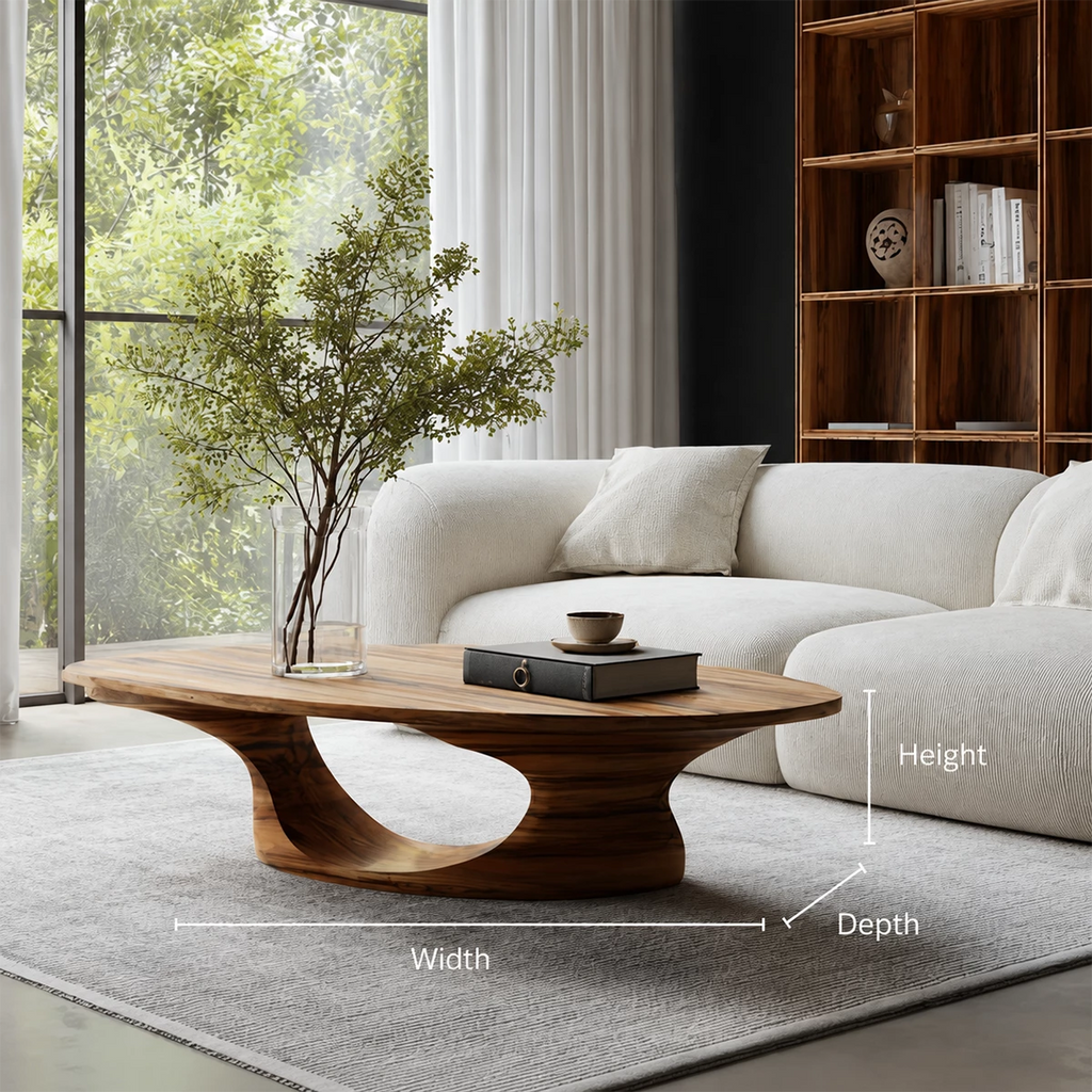 Modern Solid Wood Coffee Table With Sculptural Open Base And Natural Wood Grain For Living Room