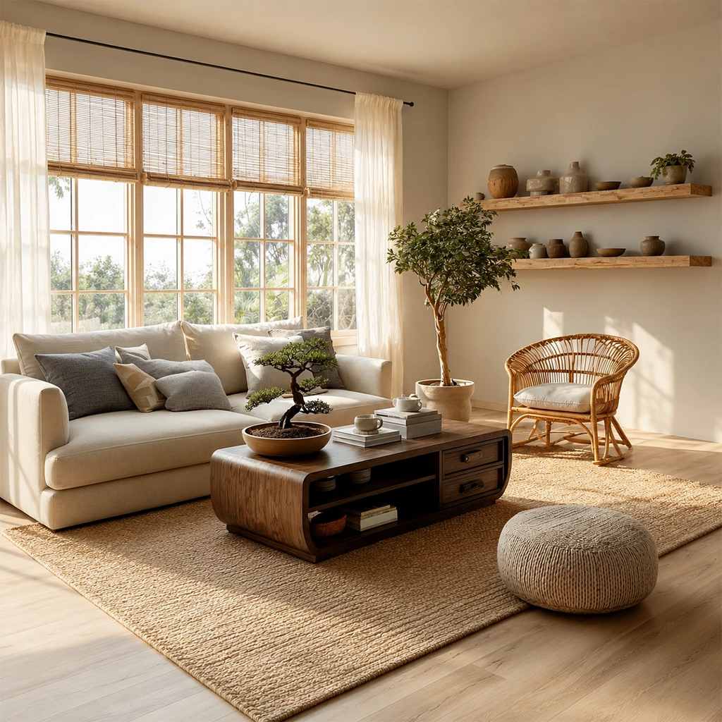 Curved Solid Wood Coffee Table With Storage Drawers Open Shelf And Rounded Waterfall Sides For Modern Living Room