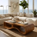 Modern Solid Wood Coffee Table With Double Hollow Base Rounded Sides And Natural Wood Grain For Living Room