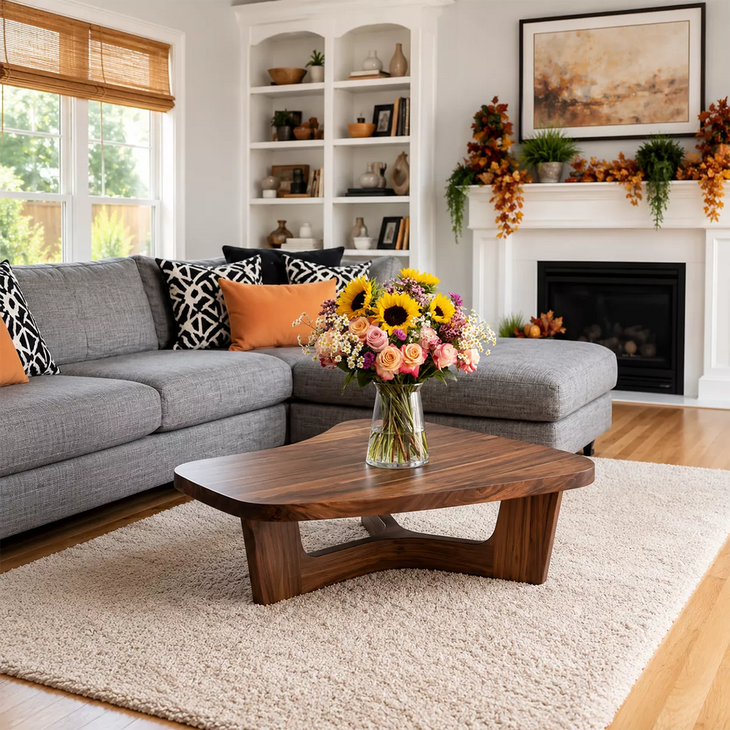 Organic Solid Wood Coffee Table With Sculptural Open Base And Rounded Edges For Modern Living Room