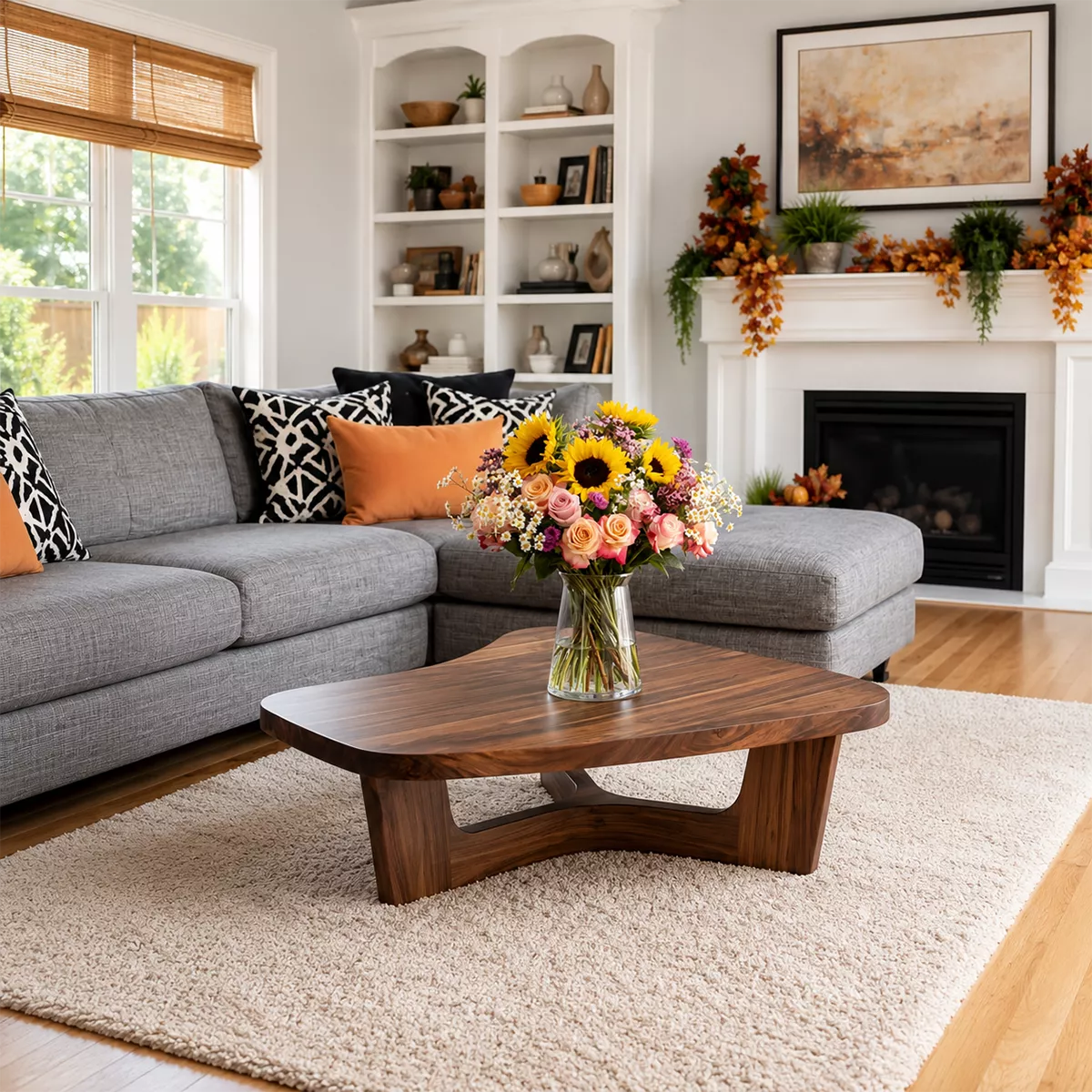Organic Solid Wood Coffee Table With Sculptural Open Base And Rounded Edges For Modern Living Room