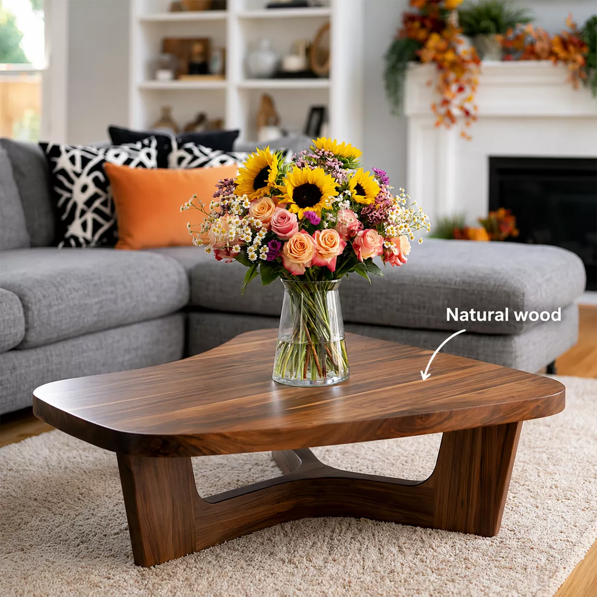 Organic Solid Wood Coffee Table With Sculptural Open Base And Rounded Edges For Modern Living Room