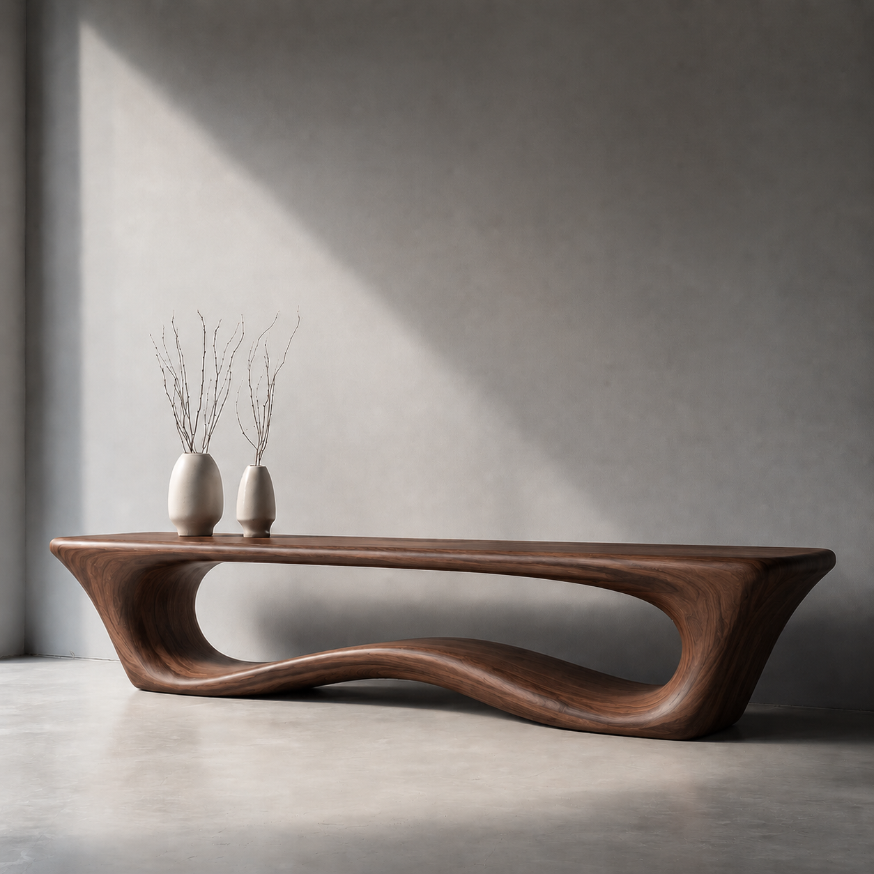 Sculptural Wave Wood Console Table – Organic Natural Wood Console for Modern Interior