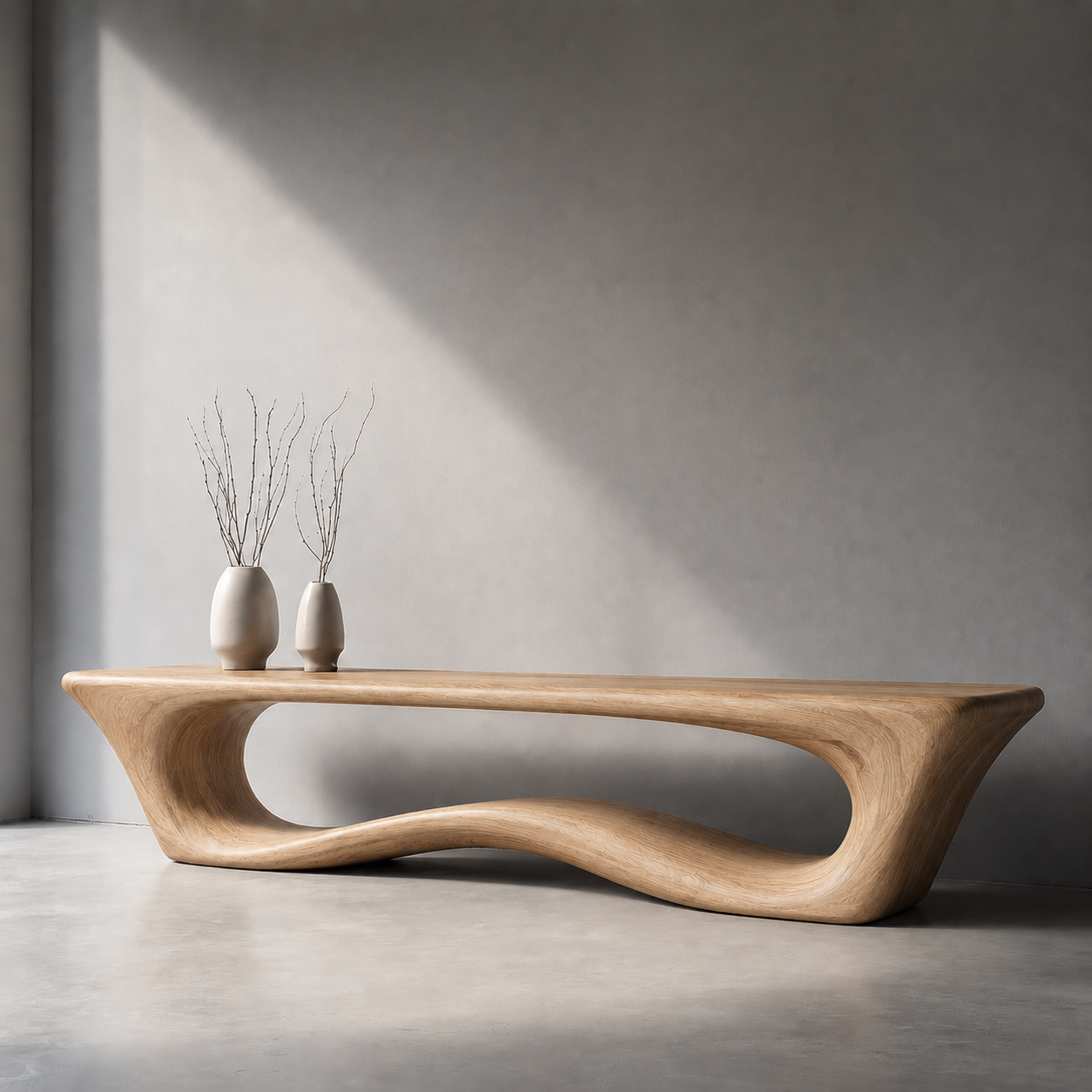 Sculptural Wave Wood Console Table – Organic Natural Wood Console for Modern Interior