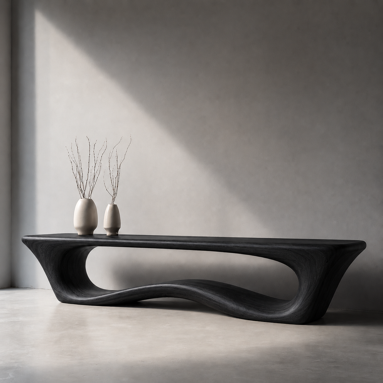Sculptural Wave Wood Console Table – Organic Natural Wood Console for Modern Interior