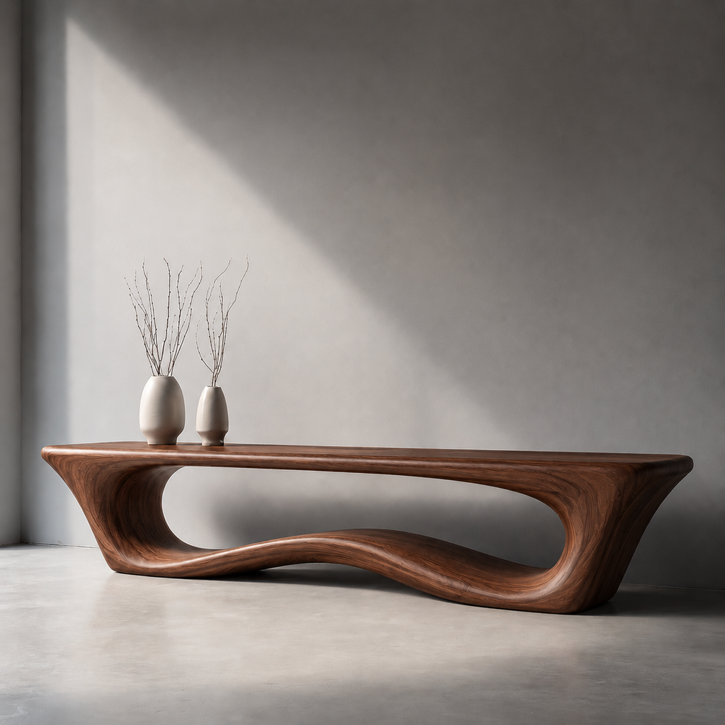 Sculptural Wave Wood Console Table – Organic Natural Wood Console for Modern Interior