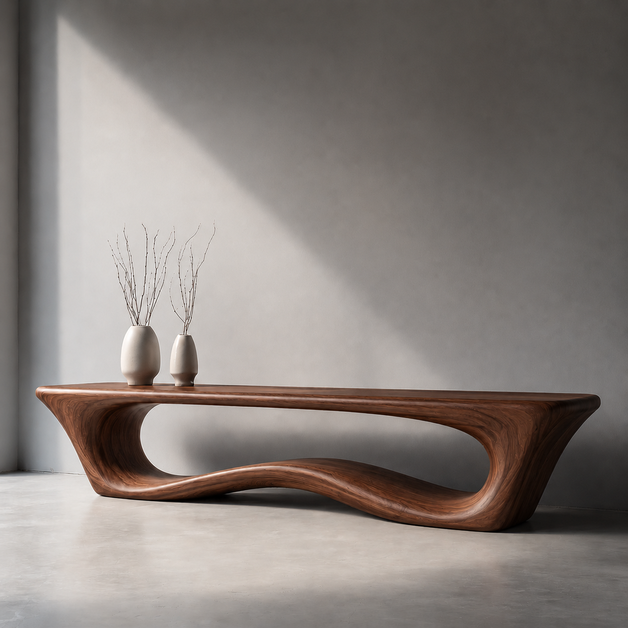 Sculptural Wave Wood Console Table – Organic Natural Wood Console for Modern Interior