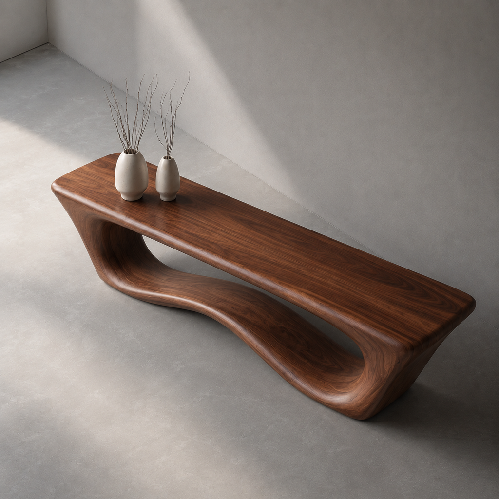 Sculptural Wave Wood Console Table – Organic Natural Wood Console for Modern Interior