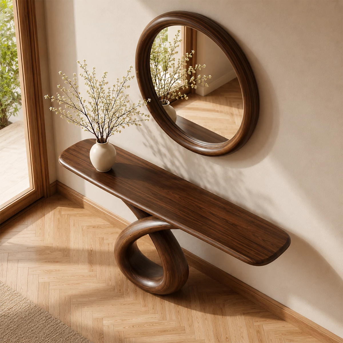 Infinity Loop Console Table in Natural Solid Wood