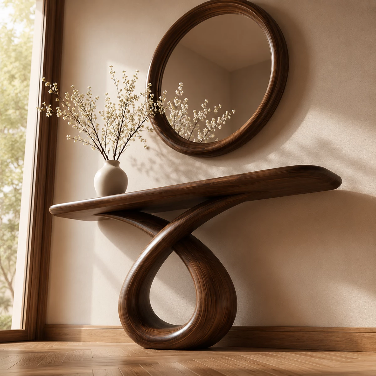Infinity Loop Console Table in Natural Solid Wood