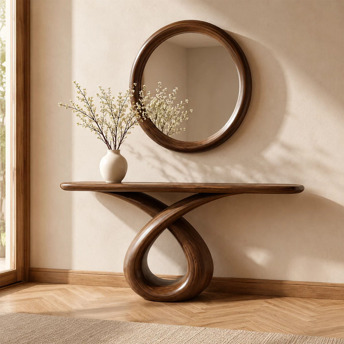Infinity Loop Console Table in Natural Solid Wood