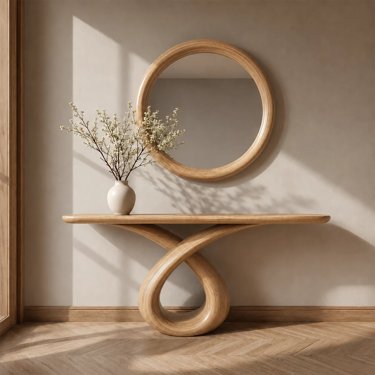 Infinity Loop Console Table in Natural Solid Wood