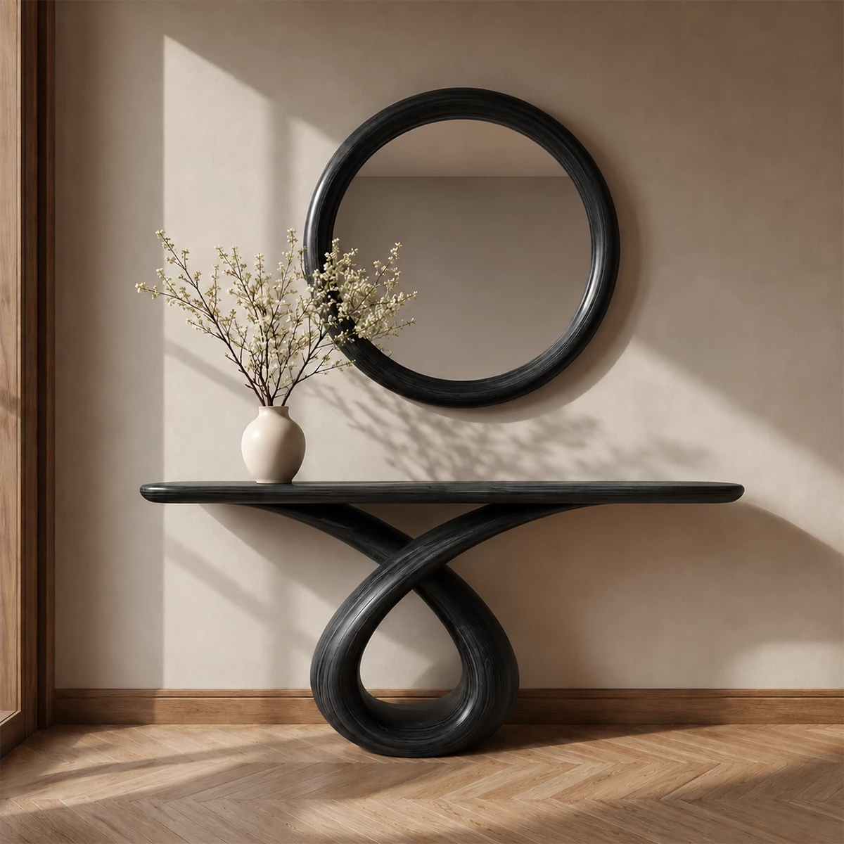 Infinity Loop Console Table in Natural Solid Wood