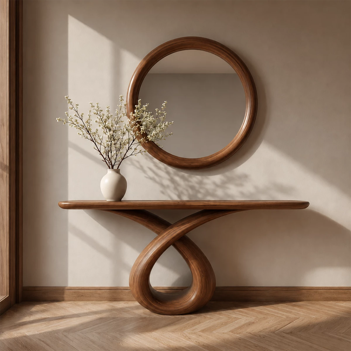 Infinity Loop Console Table in Natural Solid Wood