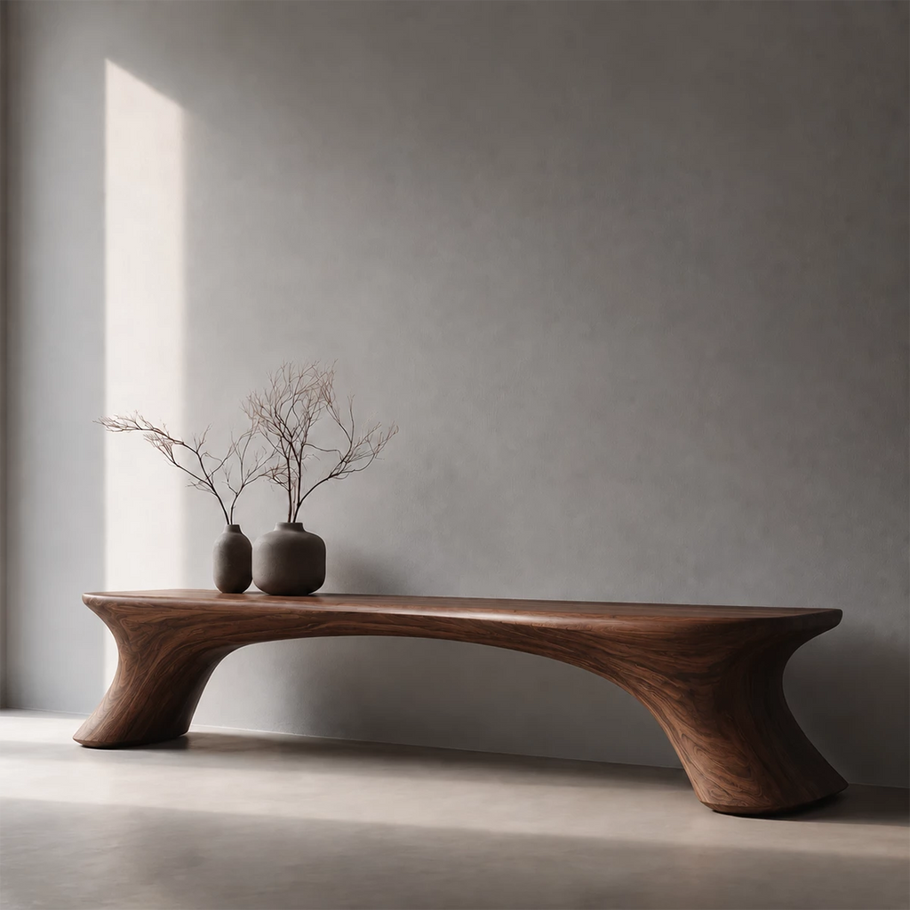 Organic Curved Wood Bench – Natural Wood Entryway Bench for Modern Interior