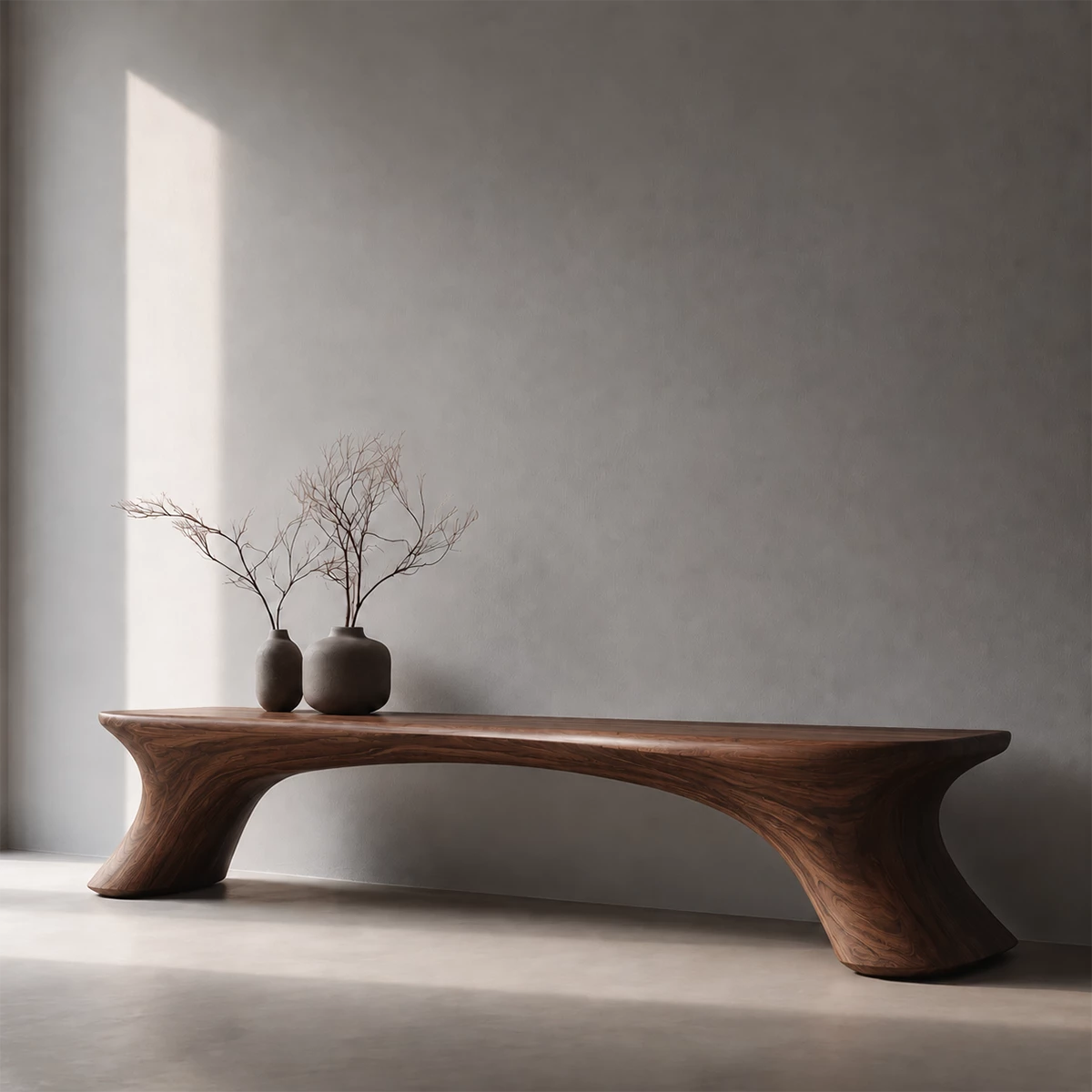 Organic Curved Wood Bench – Natural Wood Entryway Bench for Modern Interior