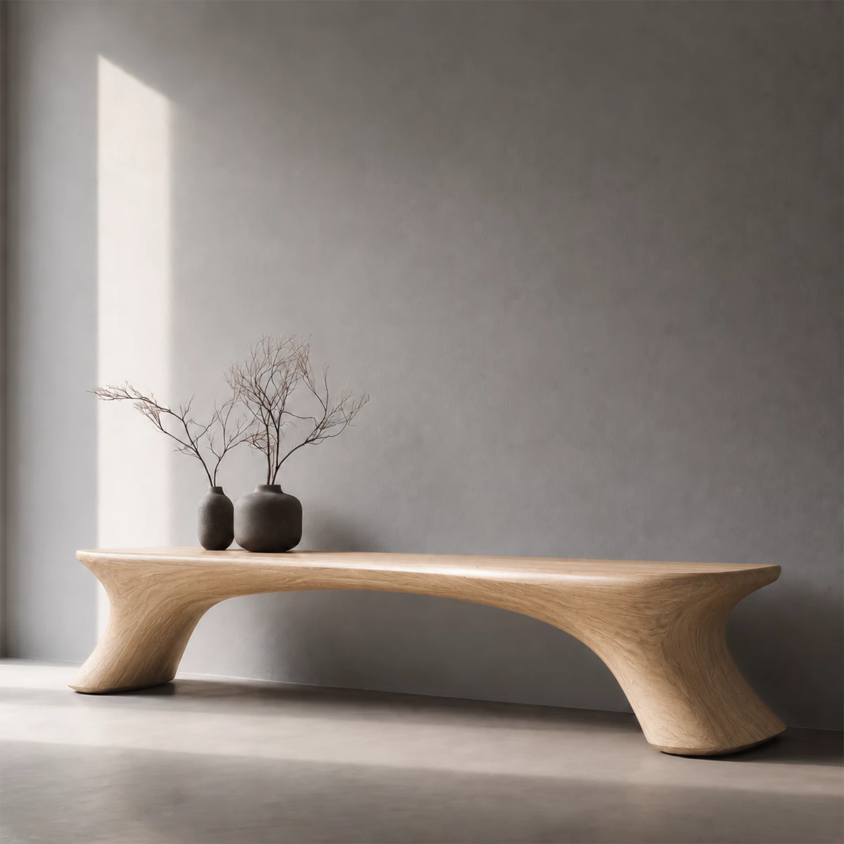Organic Curved Wood Bench – Natural Wood Entryway Bench for Modern Interior
