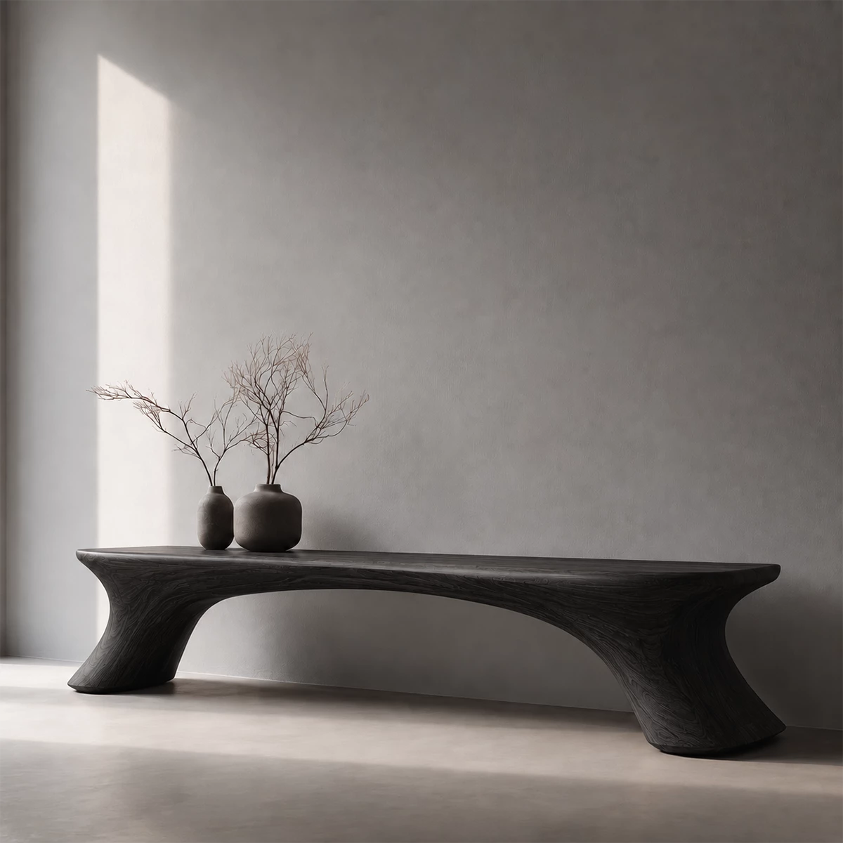 Organic Curved Wood Bench – Natural Wood Entryway Bench for Modern Interior