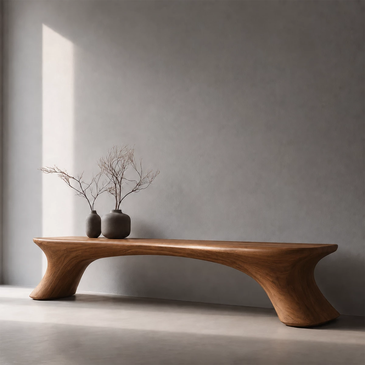 Organic Curved Wood Bench – Natural Wood Entryway Bench for Modern Interior