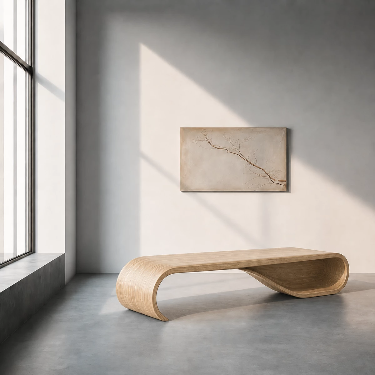 Curved Wood Bench – Natural Oak Bench for Modern Entryway and Minimal Interior
