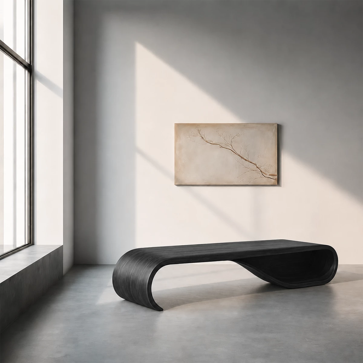 Curved Wood Bench – Natural Oak Bench for Modern Entryway and Minimal Interior