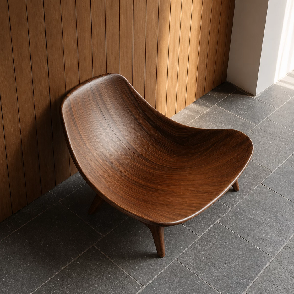 Sculptural Wood Lounge Chair – Organic Natural Wood Chaise for Modern Interior