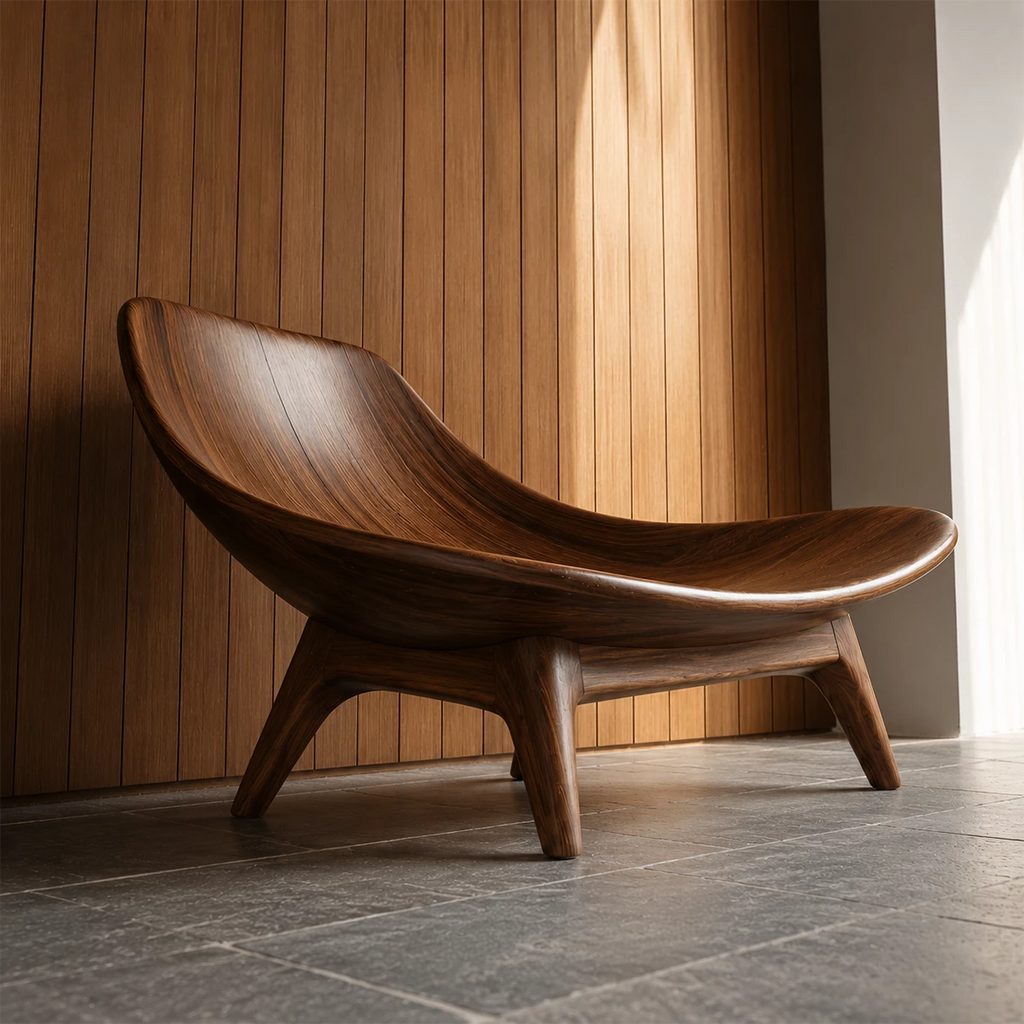 Sculptural Wood Lounge Chair – Organic Natural Wood Chaise for Modern Interior