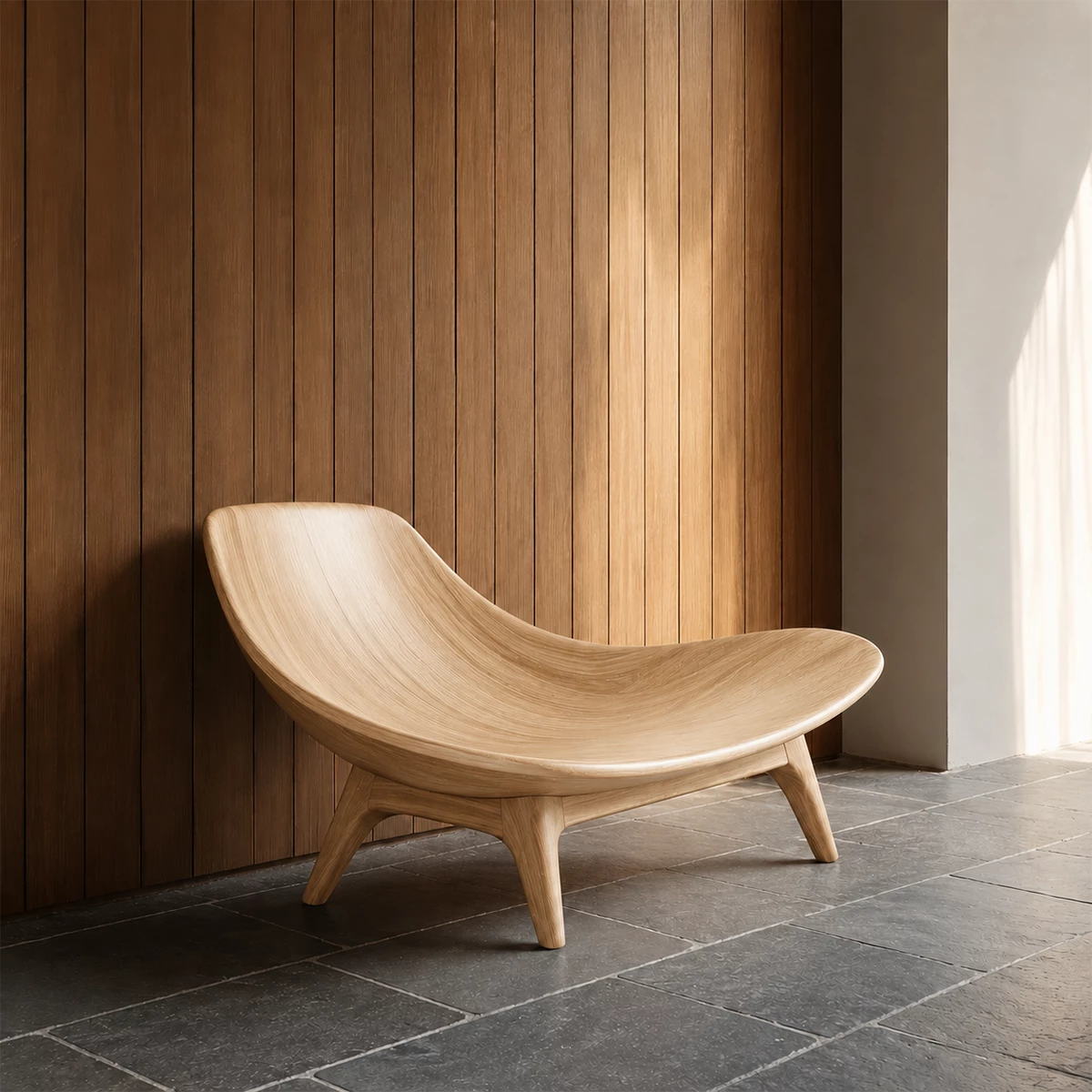 Sculptural Wood Lounge Chair – Organic Natural Wood Chaise for Modern Interior
