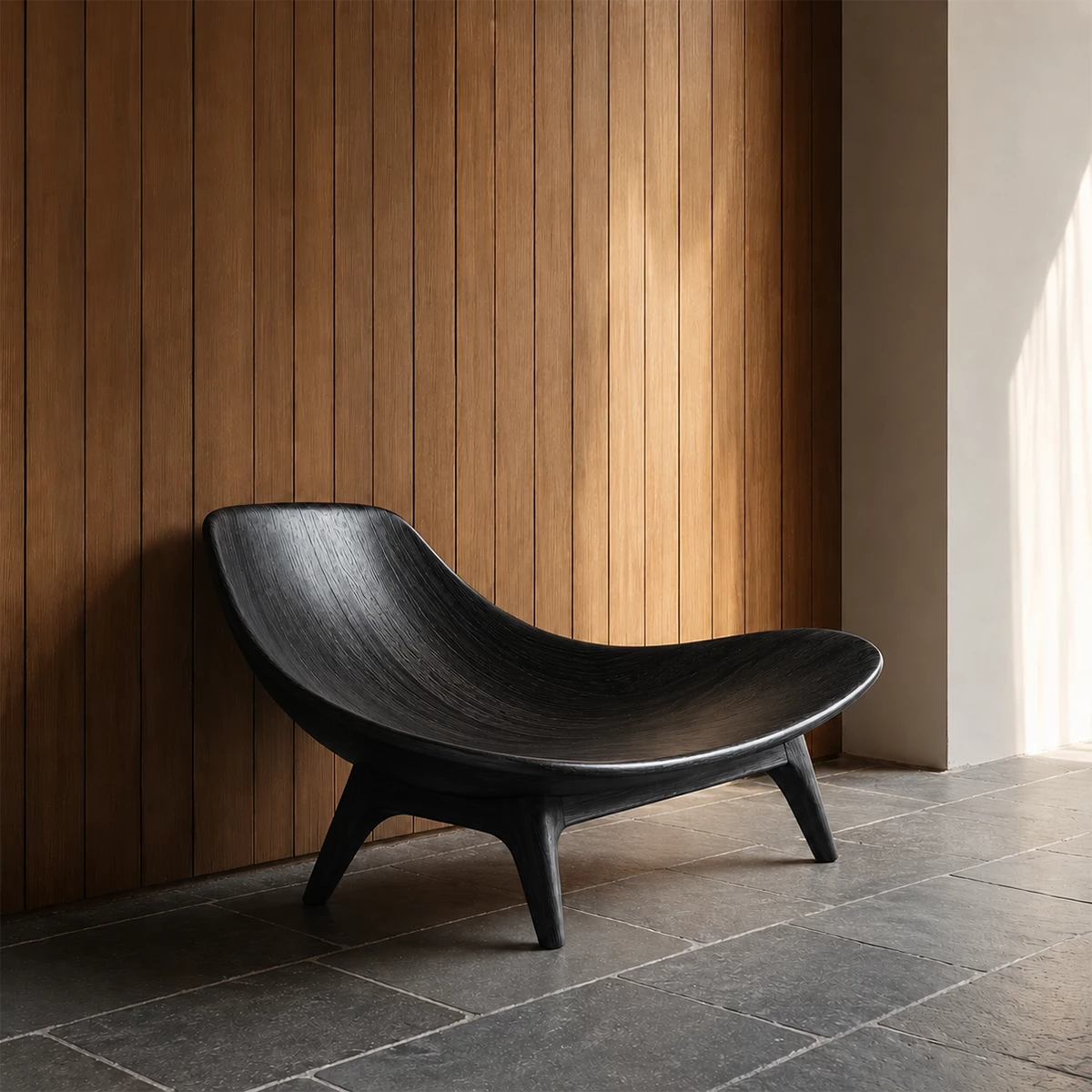 Sculptural Wood Lounge Chair – Organic Natural Wood Chaise for Modern Interior