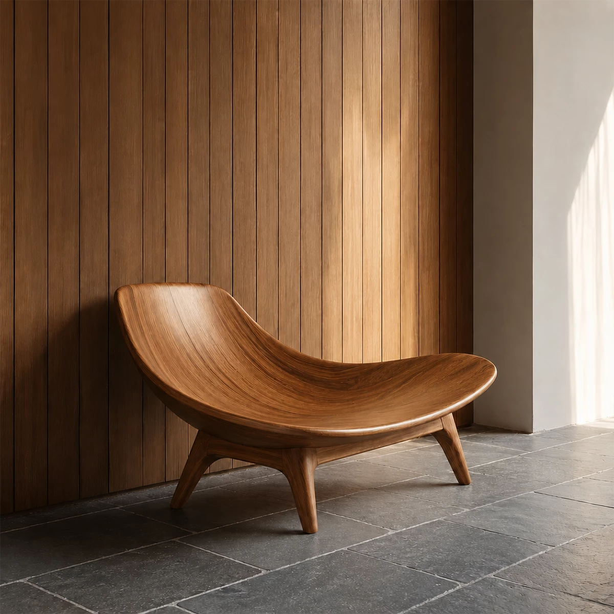 Sculptural Wood Lounge Chair – Organic Natural Wood Chaise for Modern Interior