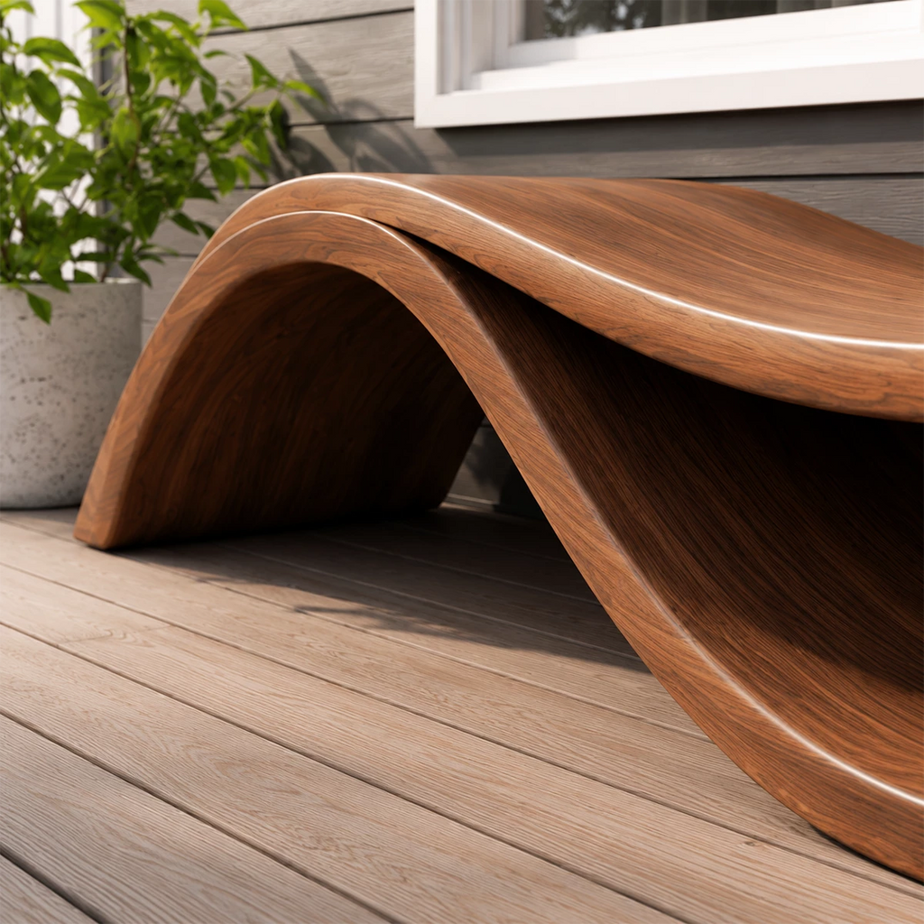 Sculptural Wave Wood Outdoor Chaise Lounge – Natural Wood Patio Lounge Chair