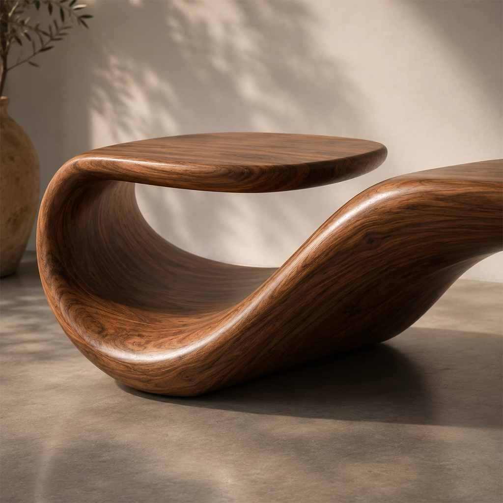 Organic Curved Wood Bench – Sculptural Natural Wood Bench for Modern Interior