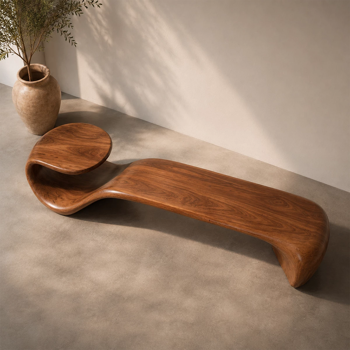 Organic Curved Wood Bench – Sculptural Natural Wood Bench for Modern Interior